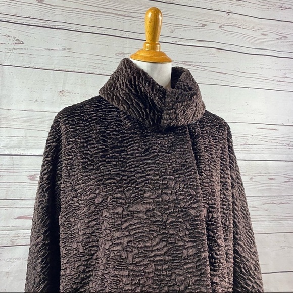 TALBOTS Petites faux shearling brown curly lamb long sleeve jacket - Picture 4 of 11